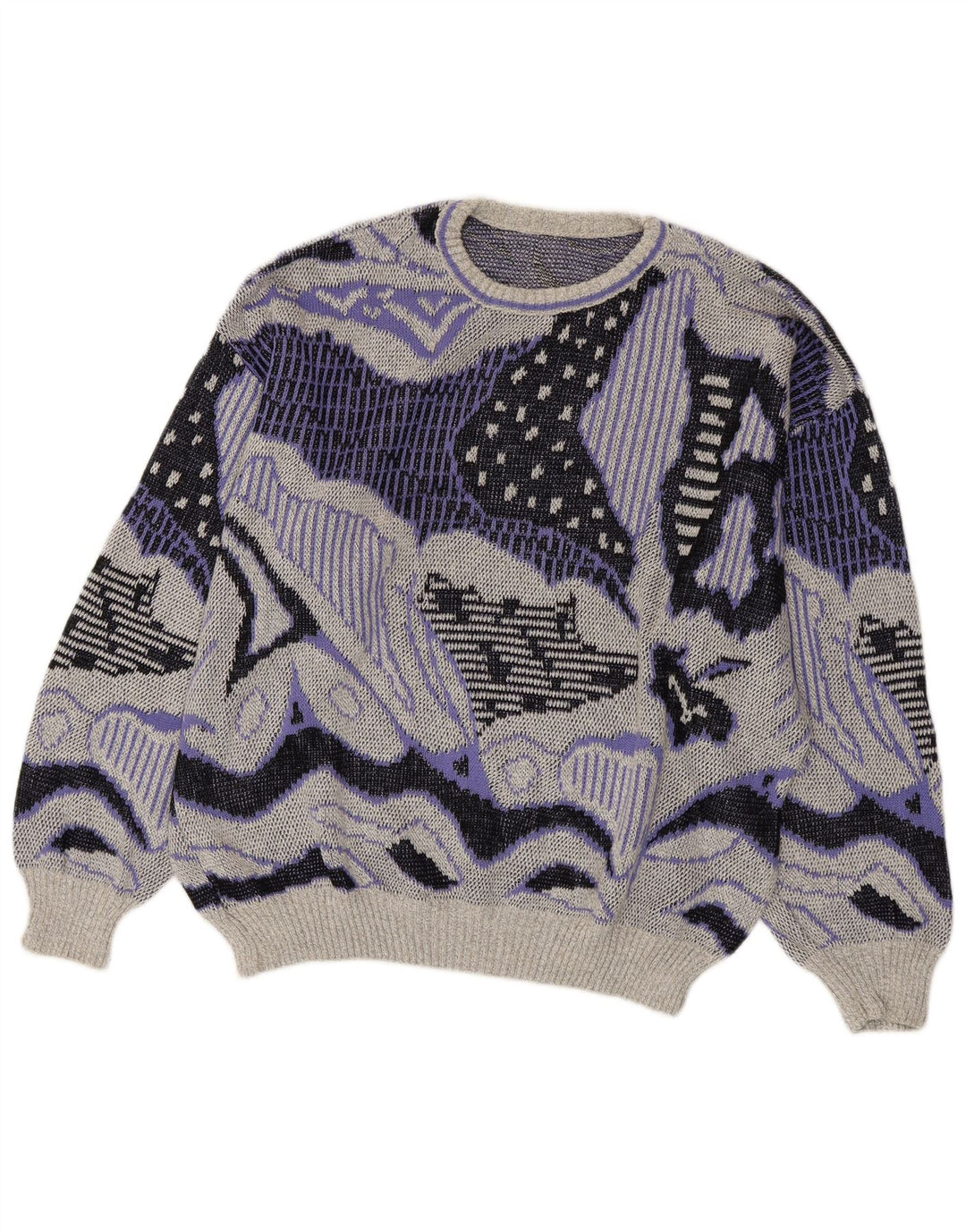 Suéter feminino VINTAGE com estampa abstrata e gola redonda Reino Unido 20 2XL cinza