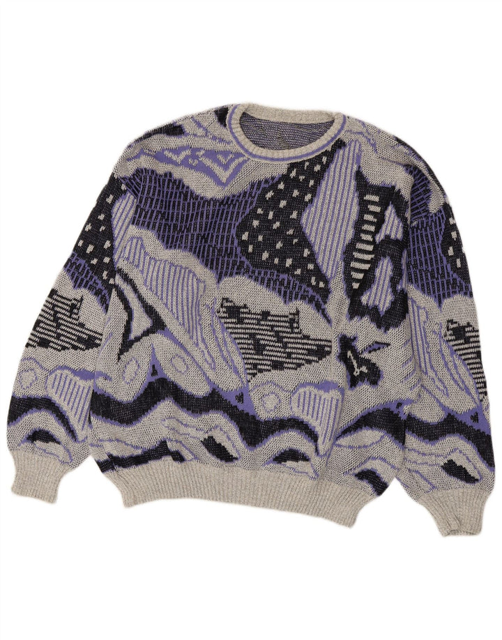 Suéter feminino VINTAGE com estampa abstrata e gola redonda Reino Unido 20 2XL cinza