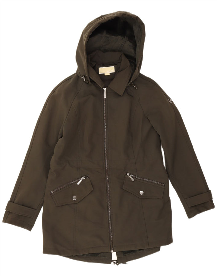 Jaqueta parka feminina com capuz Michael Kors Reino Unido 14 poliéster cáqui médio