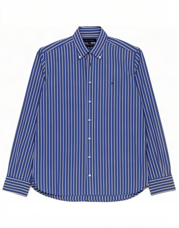 Camisa masculina Tommy Hilfiger de algodão listrado azul médio