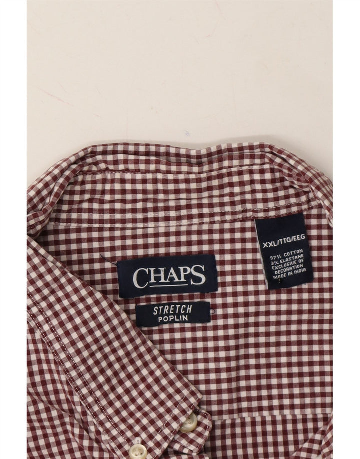 CHAPS Mens Stretch Poplin Shirt 2XL Burgundy Gingham Cotton Vintage Chaps and Second-Hand Chaps from Messina Hembry 