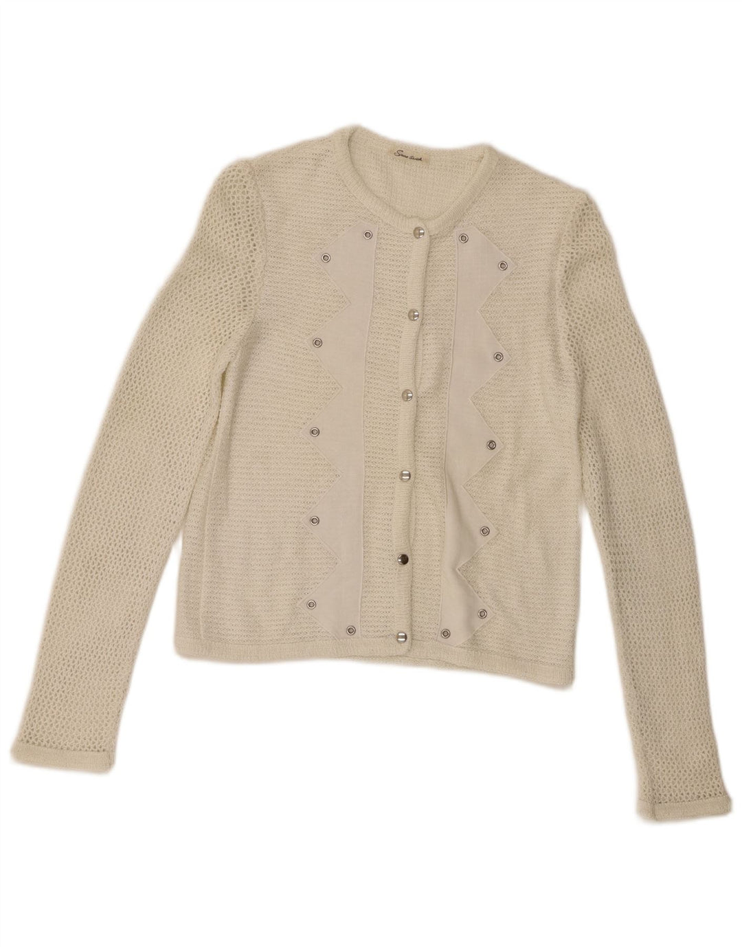 Suéter Cardigan Feminino Vintage Reino Unido 10 Pequeno Poliacrílico Branco