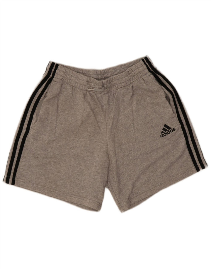 Shorts esportivos masculinos Adidas médio cinza manchado de algodão