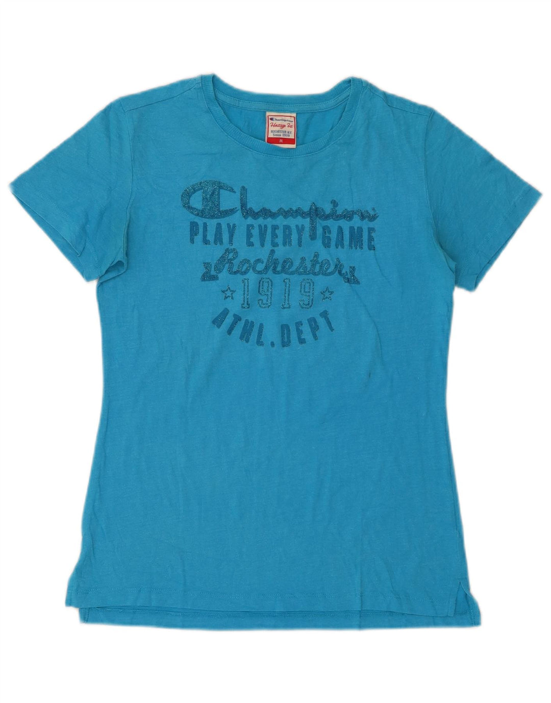 Camiseta feminina CHAMPION Heritage Fit com estampa gráfica UK 12 azul médio