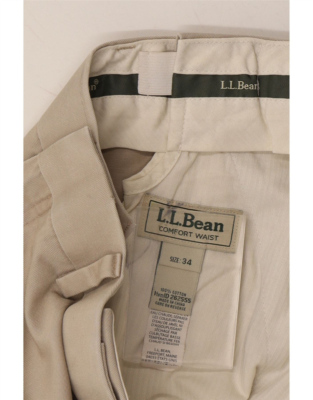 L.L.BEAN Mens Straight Chino Trousers W34 L31 Beige Cotton Vintage L.L.Bean and Second-Hand L.L.Bean from Messina Hembry 
