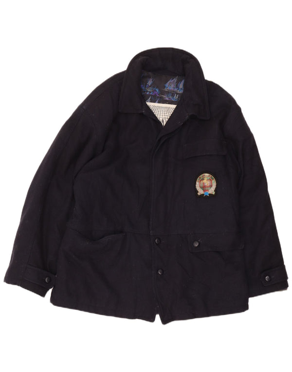 Sobretudo curto masculino vintage Reino Unido 40 grande lã azul marinho