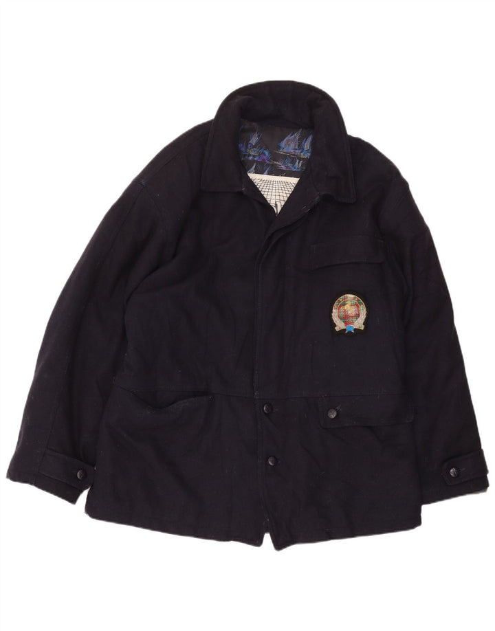 Sobretudo curto masculino vintage Reino Unido 40 grande lã azul marinho