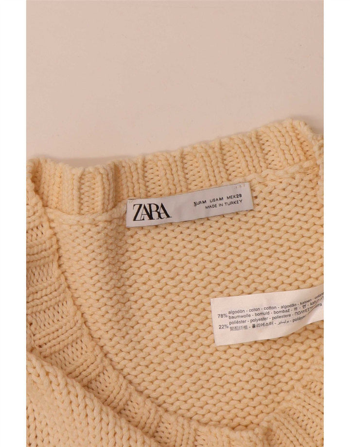 Zara Suéter feminino oversized com gola canoa Reino Unido 14 listrado bege médio