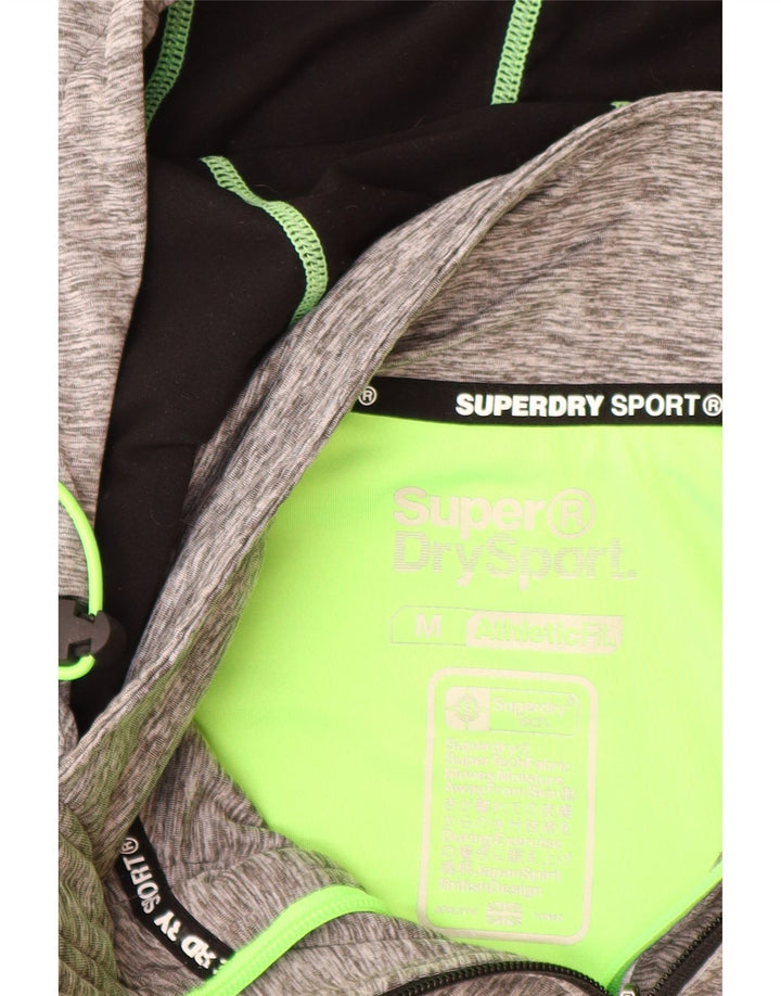 Suéter feminino SUPERDRY com capuz e zíper gráfico com ajuste atlético Reino Unido 12 cinza médio