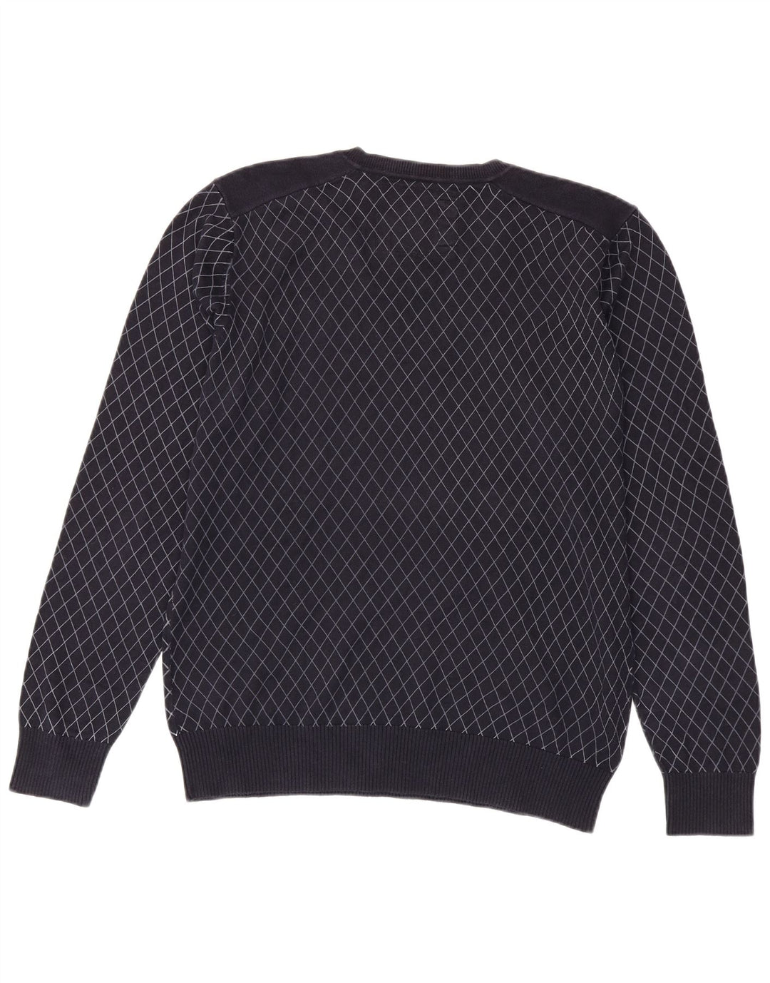 Suéter masculino JACK & JONES com decote em V grande algodão xadrez azul marinho