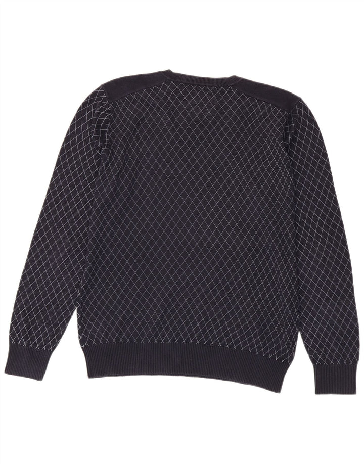 Suéter masculino JACK & JONES com decote em V grande algodão xadrez azul marinho