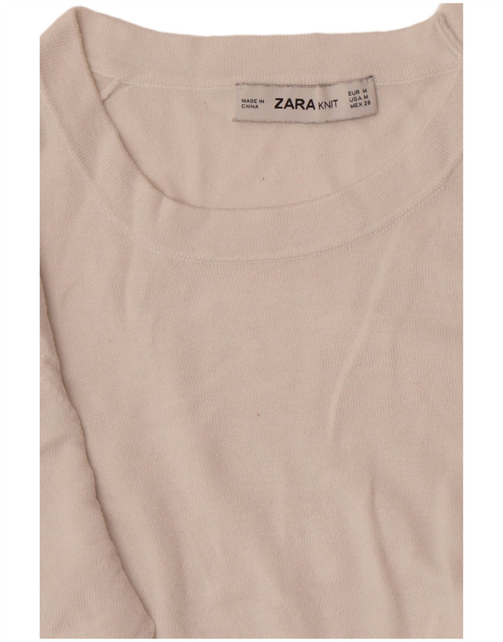 Zara Suéter feminino com gola redonda, Reino Unido 12 Médio Branco
