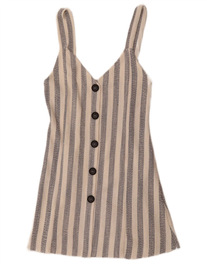Mini vestido feminino sem mangas Zara UK 8 poliéster listrado branco pequeno