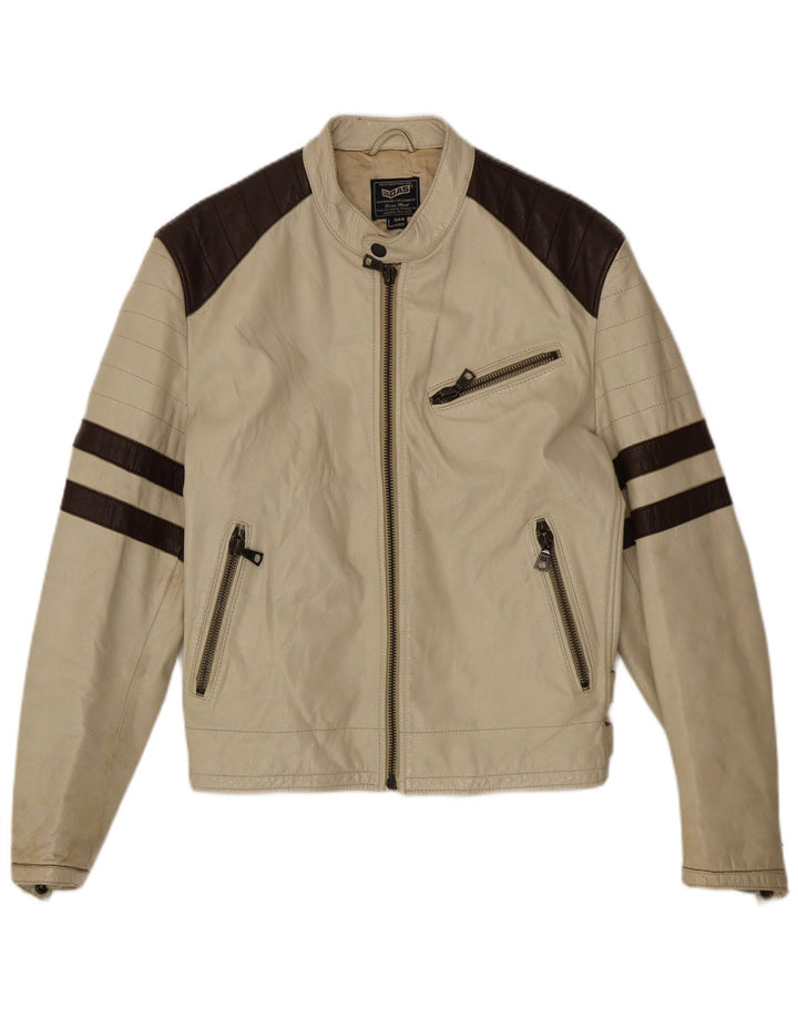 Jaqueta masculina de couro Gas Racer UK 40 grande bloco colorido bege