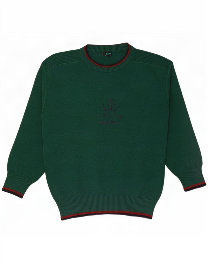 Suéter vintage masculino com gola redonda e gola redonda grande verde