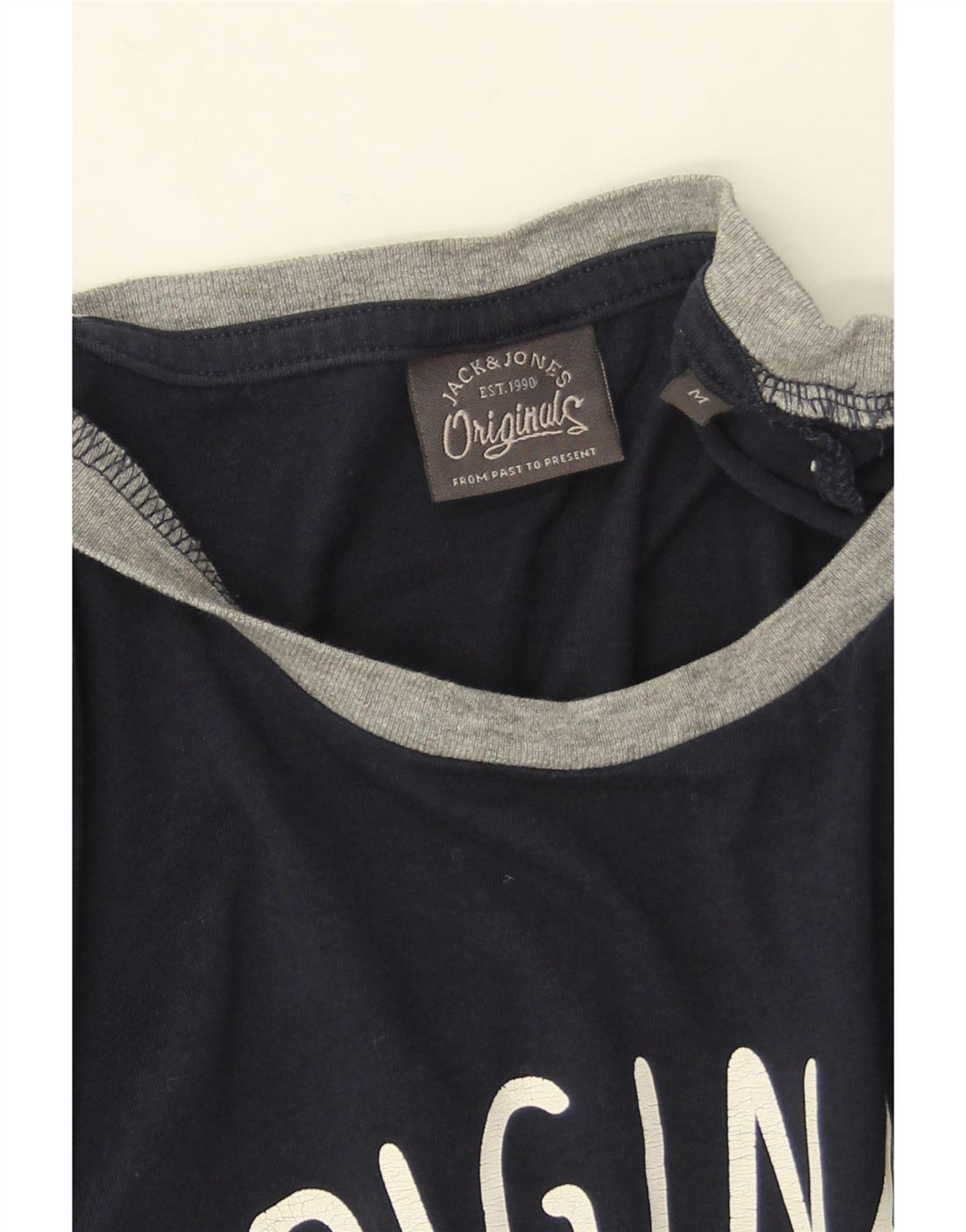 Jack & Jones Camiseta masculina gráfica de manga comprida médio algodão azul marinho