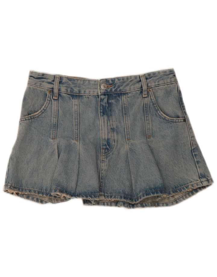 Mini saia jeans feminina Zara pequena W26 algodão azul