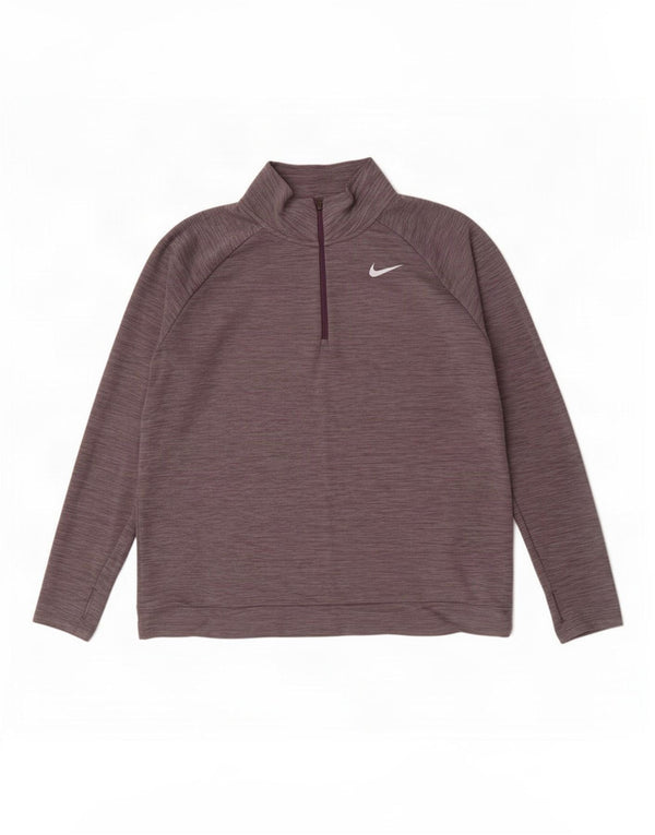 Pulôver masculino Nike Dri Fit com decote em zíper, moletom XL cinza manchado de poliéster