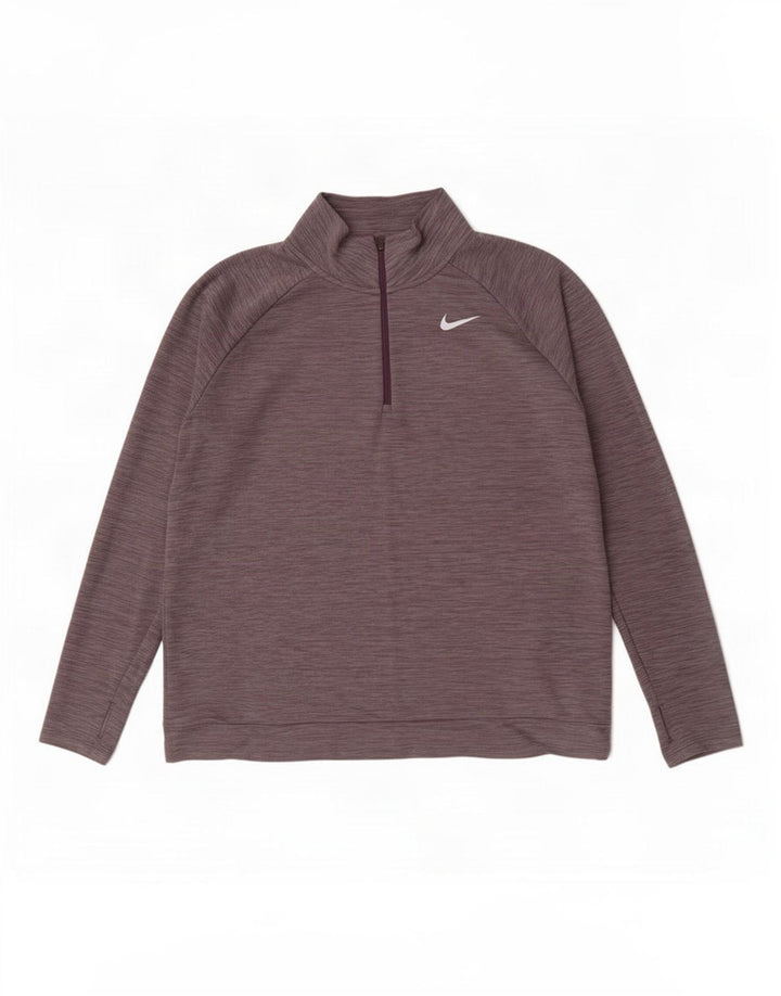 Pulôver masculino Nike Dri Fit com decote em zíper, moletom XL cinza manchado de poliéster