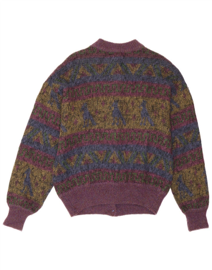 Suéter Cardigan Feminino Vintage Reino Unido 14 Médio Multicolorido Geométrico