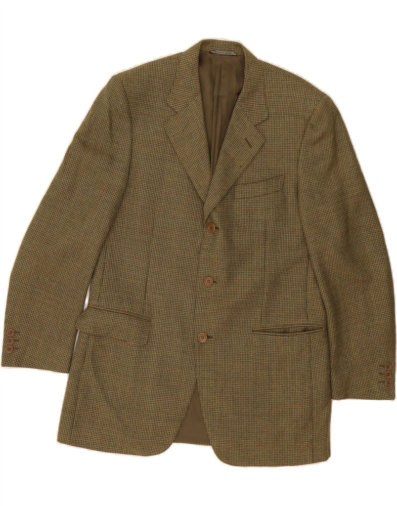 CANALI Mens 3 Button Blazer Jacket IT 50 Large Khaki Houndstooth Wool Vintage Canali and Second-Hand Canali from Messina Hembry 