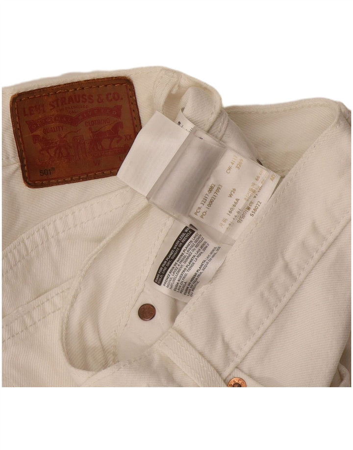 Shorts jeans feminino Levi's 501 desgastado W26 pequeno algodão branco
