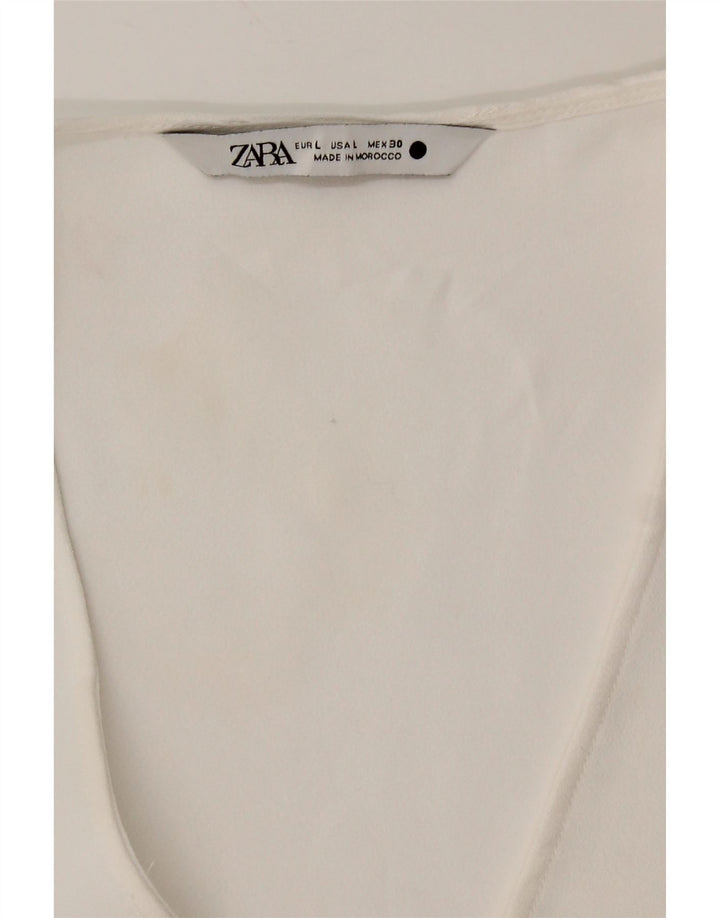 Zara blusa feminina manga comprida top UK 16 grande branco
