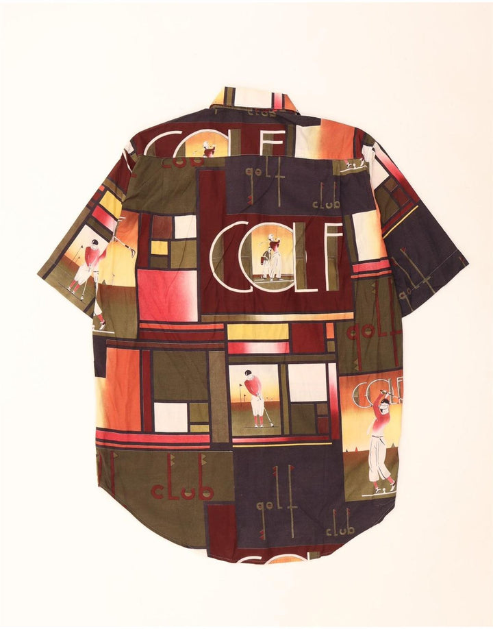 Camisa masculina de manga curta Benetton pequena patchwork multicolorida de algodão