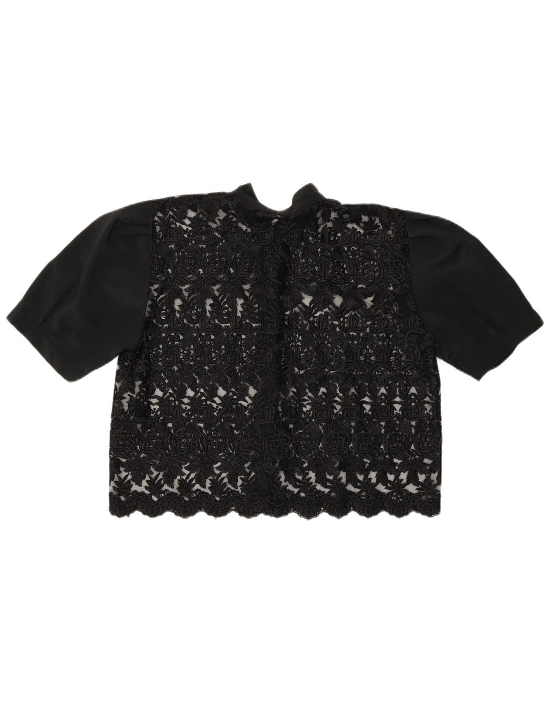 Blusa feminina vintage transparente com camisa UK 14 médio preto floral