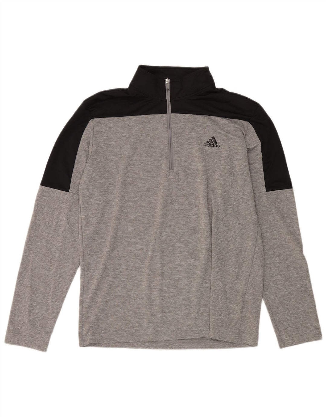 ADIDAS Mens Zip Neck Pullover Treino Top Cinza Médio Colourblock