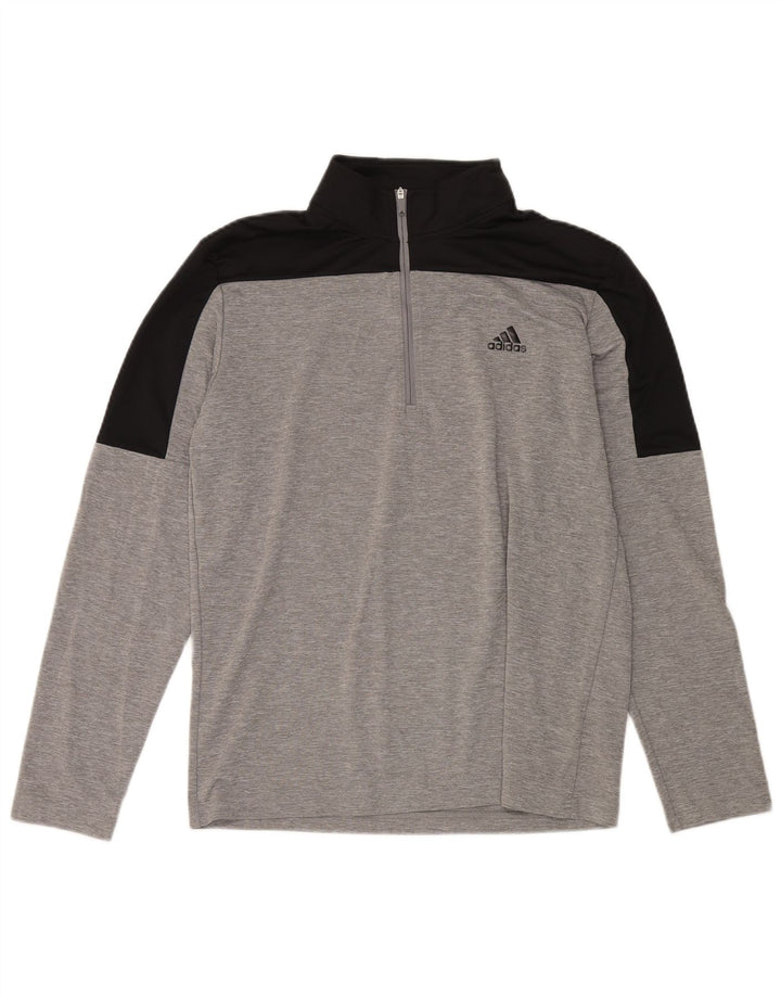 ADIDAS Mens Zip Neck Pullover Treino Top Cinza Médio Colourblock