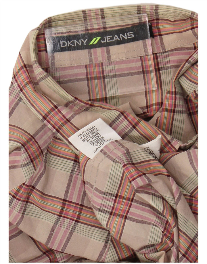 Camisa masculina DKNY de algodão xadrez bege médio