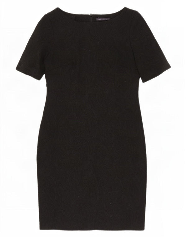 Vestido bainha feminino Marks & Spencer Reino Unido 14 poliéster paisley preto médio