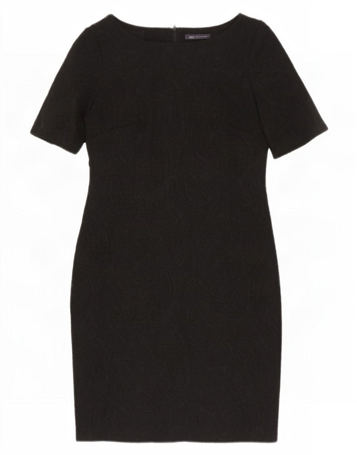 Vestido bainha feminino Marks & Spencer Reino Unido 14 poliéster paisley preto médio