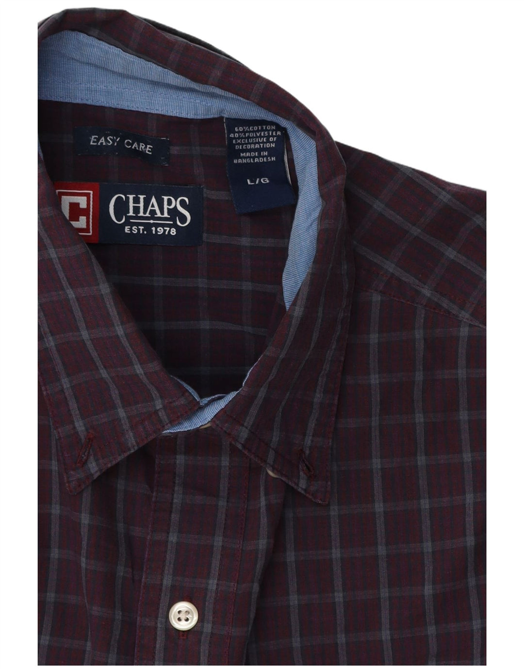 Camisa masculina Chaps Easy Care grande algodão xadrez Borgonha