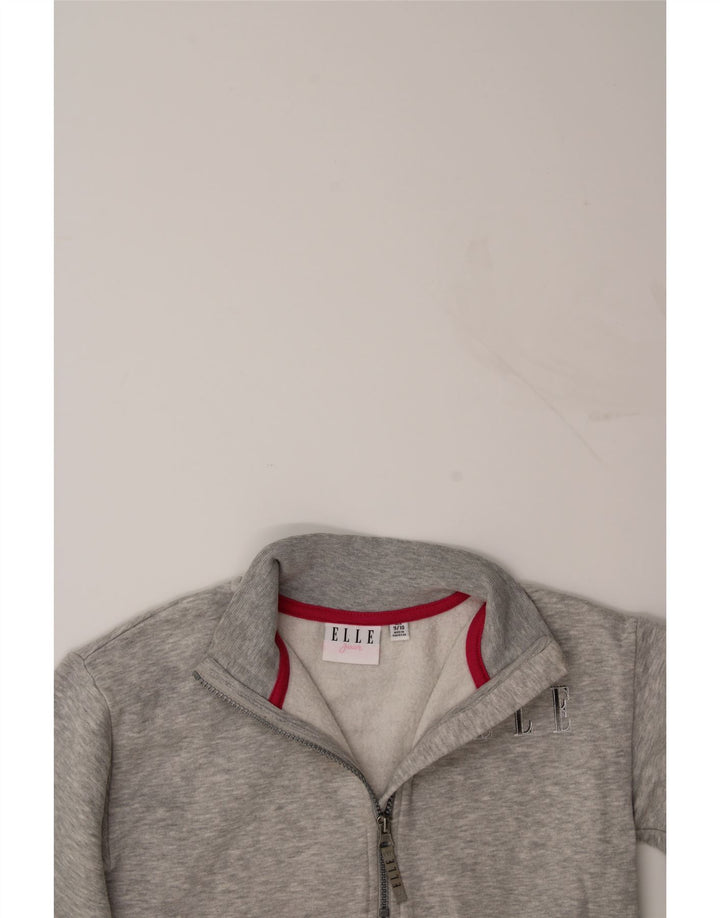 ELLE Girls Crop Graphic 1/4 Zip Sweatshirt Jumper 9-10 Years Grey Cotton Vintage Elle and Second-Hand Elle from Messina Hembry 