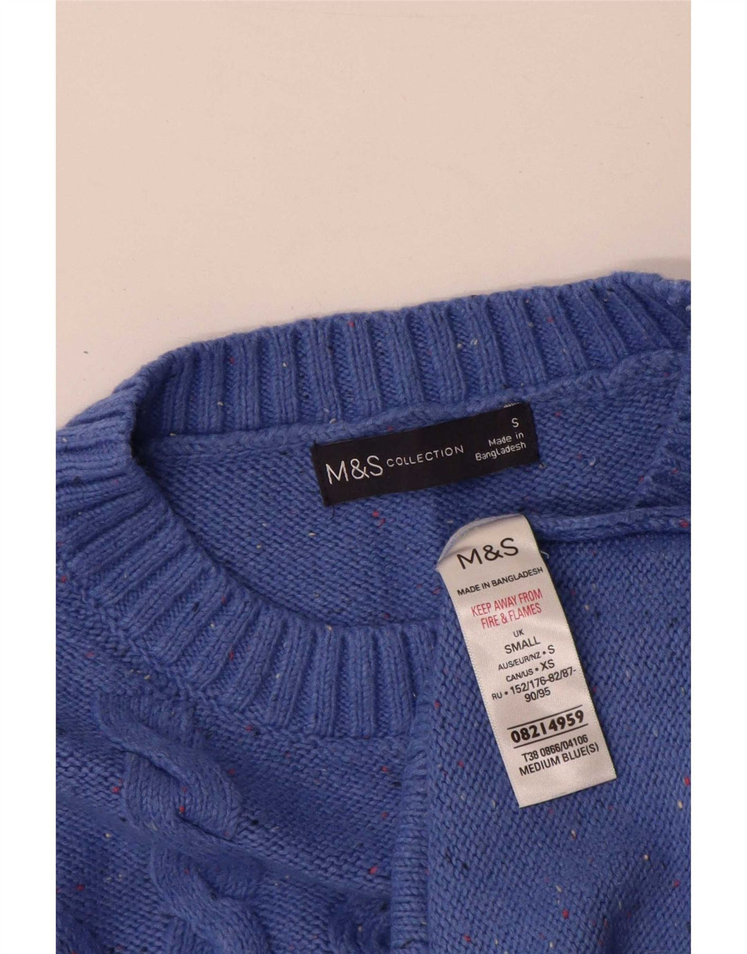 Suéter masculino Marks & Spencer com gola redonda e algodão manchado azul pequeno