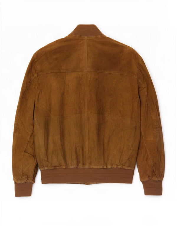 Jaqueta bomber masculina vintage de camurça Reino Unido 40 couro bege grande