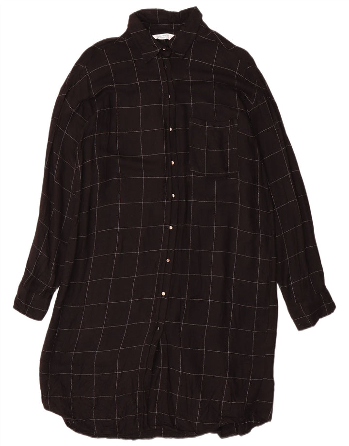 Vestido camisa feminino oversized ZARA Reino Unido 10 pequeno preto xadrez viscose