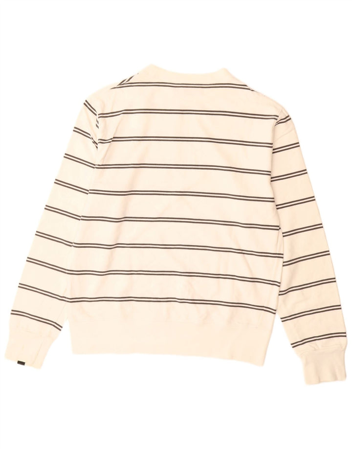 CONVERSE Mens Graphic Sweatshirt Jumper Medium Off White Striped Cotton