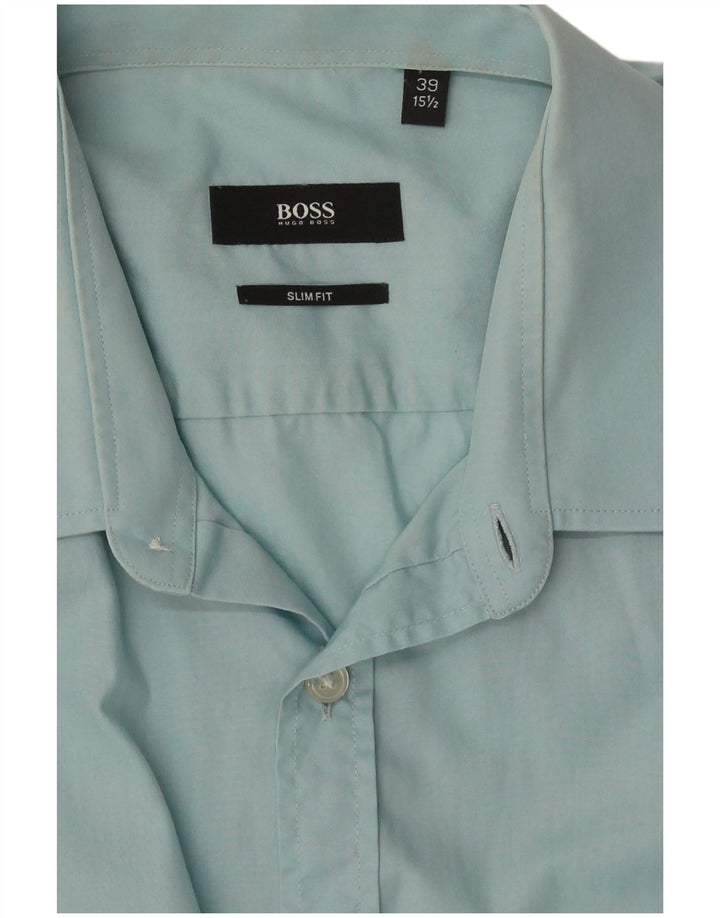 Camisa Slim Fit Masculina Hugo Boss Tamanho 39 15 1/2 Azul Médio