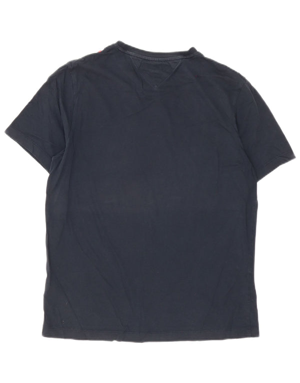 Tommy Hilfiger Camiseta masculina regular fit gráfica top pequeno listrado azul marinho
