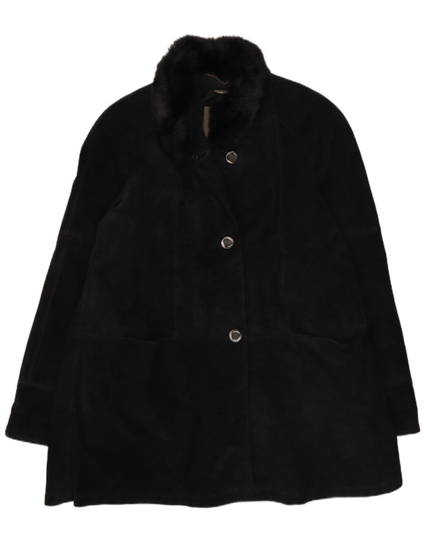 Casaco de couro feminino vintage com ajuste relaxado IT 42 Azul marinho médio