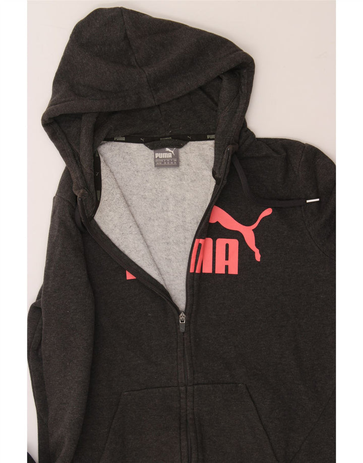 PUMA Womens Graphic Zip Hoodie Sweater UK 12 Medium  Grey Cotton Vintage Puma and Second-Hand Puma from Messina Hembry 