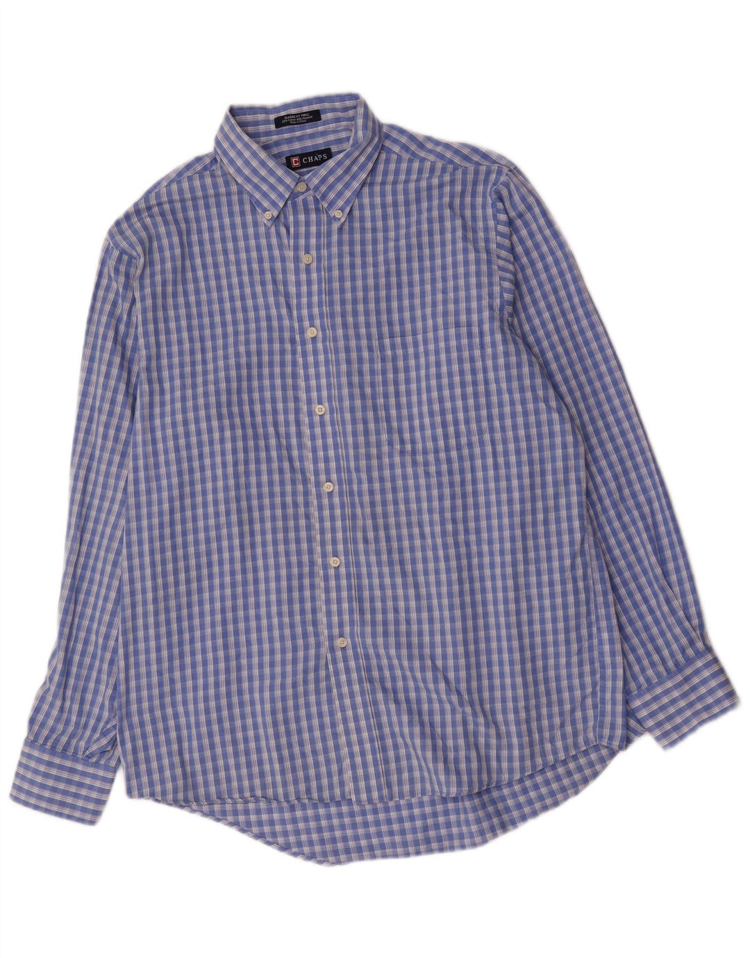 Camisa masculina Chaps Classic Fit tamanho 16 1/2 grande algodão xadrez azul