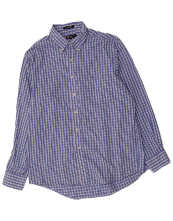Camisa masculina Chaps Classic Fit tamanho 16 1/2 grande algodão xadrez azul
