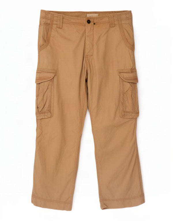 Calça cargo reta masculina Marks & Spencer W36 L29 algodão cáqui
