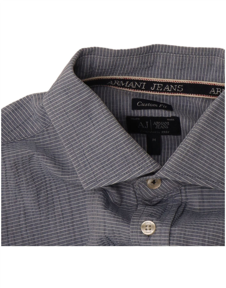 Camisa masculina Armani Jeans Custom Fit listrada azul médio