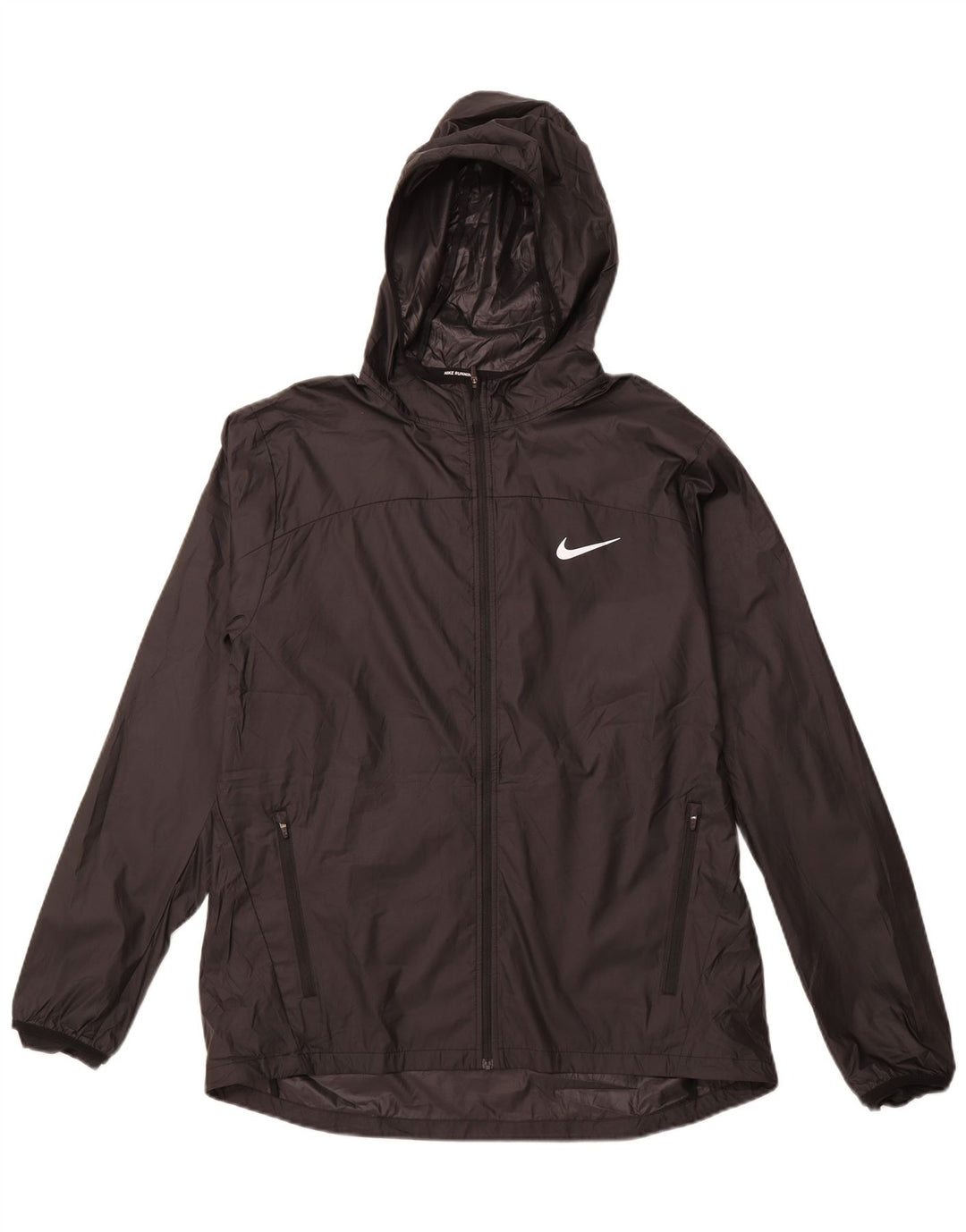 Jaqueta de chuva masculina NIKE com capuz UK 40 grande poliéster preto