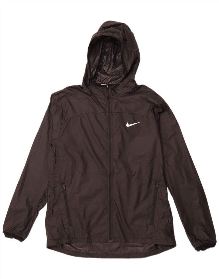 Jaqueta de chuva masculina NIKE com capuz UK 40 grande poliéster preto